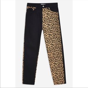 TOPSHOP Leopard Panel Mom Moto Jeans